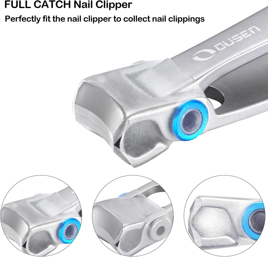 Thick Nail Clippers with Catcher, Full Anti-Splash Nail Clippers for Men & Women, Wide Jaw Opening Toenail Clippers for Seniors, Adult Fingernail Cutter & Toe Nail Clipper Catch All Nail Clippings