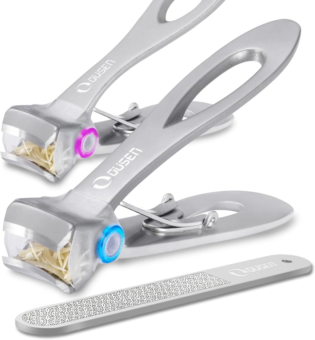 Thick Nail Clippers with Catcher, Full Anti-Splash Nail Clippers for Men & Women, Wide Jaw Opening Toenail Clippers for Seniors, Adult Fingernail Cutter & Toe Nail Clipper Catch All Nail Clippings