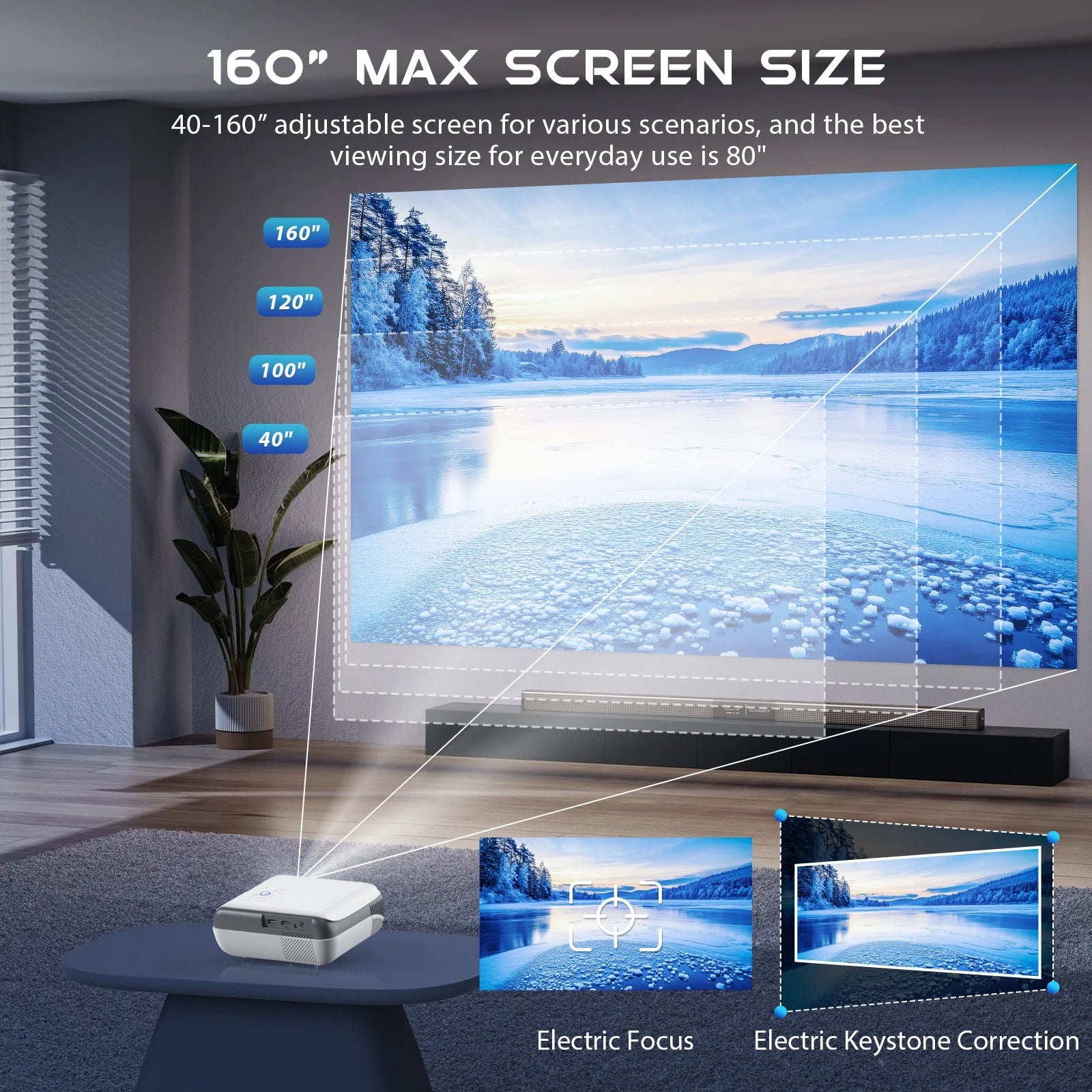 4K Supported Google TV Projector,Google Officially Licensed,Dolby Audio,Electric Focus & Auto Vertical Keystone