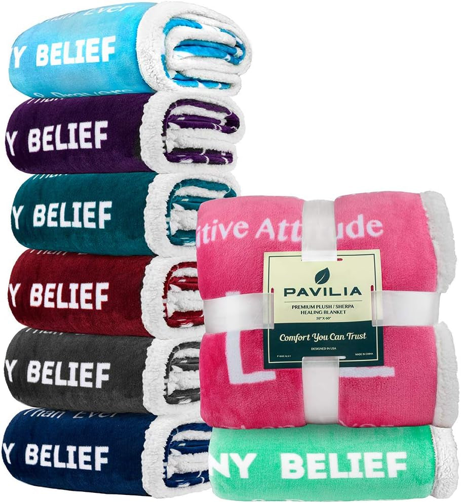 Healing Blanket, Get Well Soon Gift, Soft Hug Compassion Sherpa Throw Blanket for Women Men, Comfort Caring Inspirational Patient Blanket, Positive Thoughts Prayer Throw, Pink